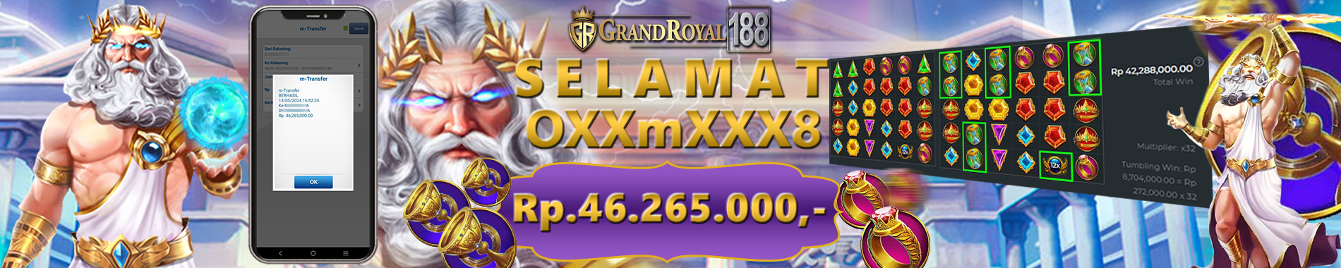 KEMENANGAN BESAR GRANDROYAL188 GAME GATES OF OLYMPUS TARUHAN NOMINAL Rp.100.000,- KEMENANGAN SENILAI Rp.46.625.000,-
